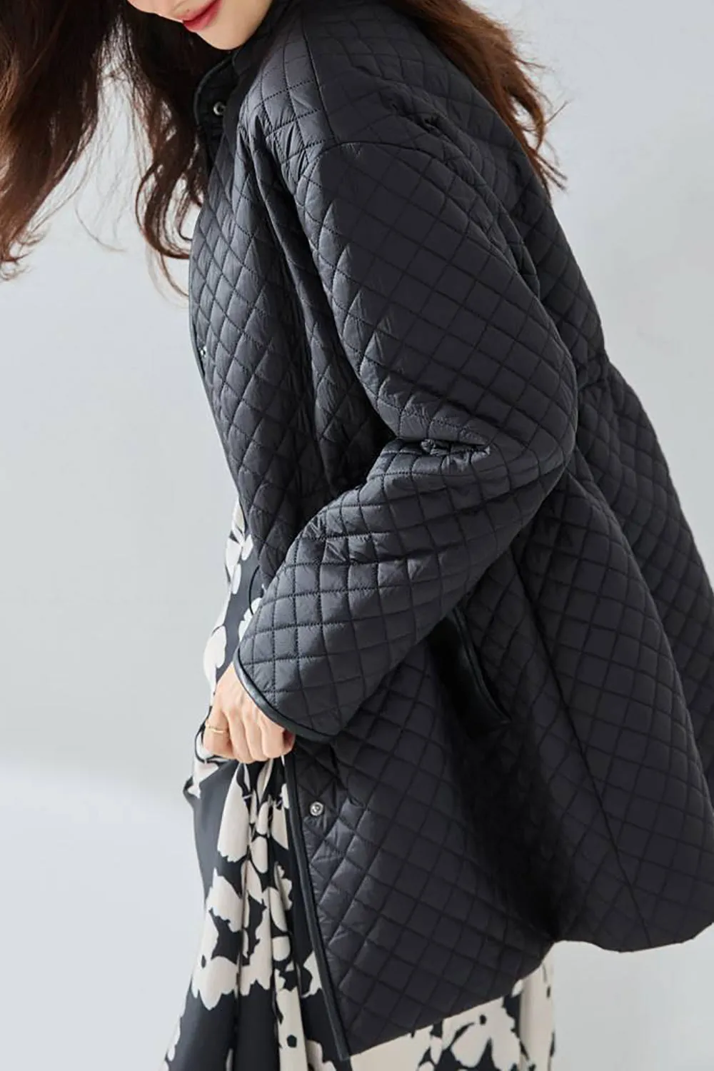 Black Button Lightweight Quilted Puffer Jacket sold by Zapaka product image thumbnail 2