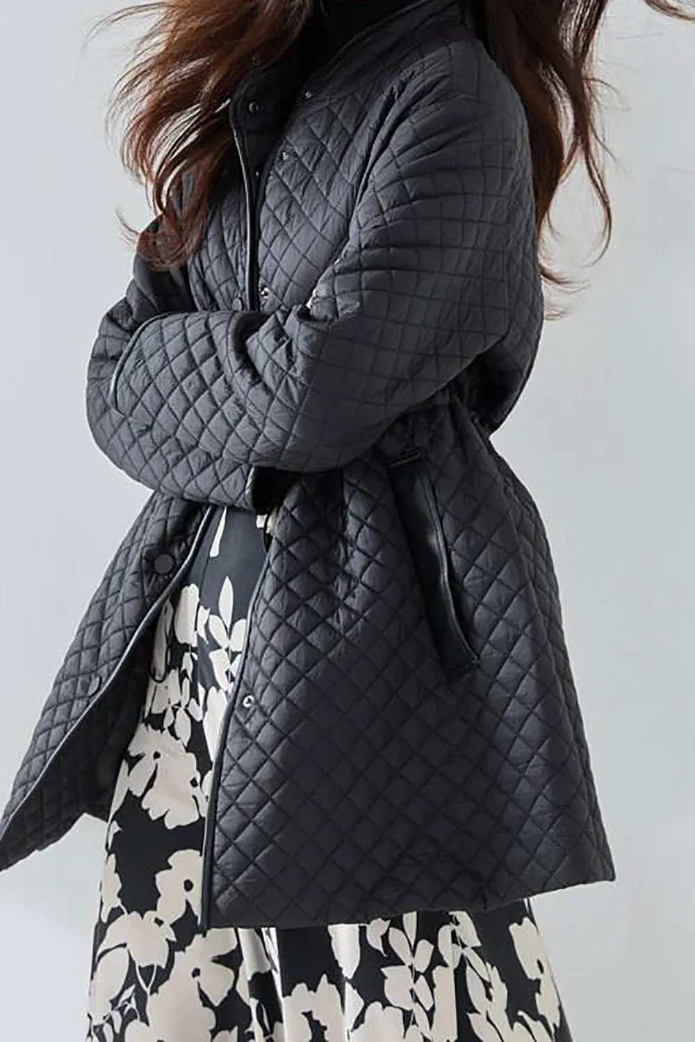 Black Button Lightweight Quilted Puffer Jacket sold by Zapaka product image thumbnail 3