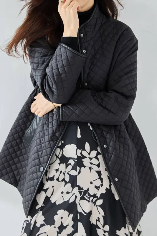 Black Button Lightweight Quilted Puffer Jacket sold by Zapaka