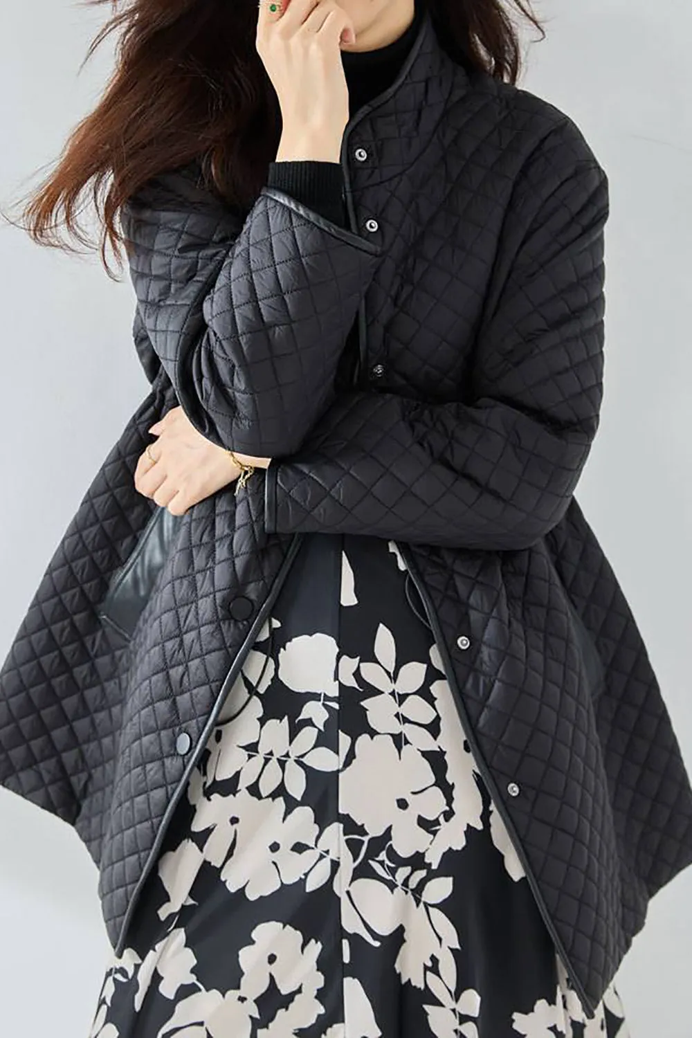 Black Button Lightweight Quilted Puffer Jacket sold by Zapaka