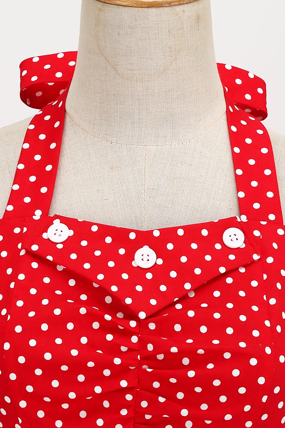 Retro Style Halter Red Polka Dots 1950s Dress sold by Zapaka product image thumbnail 4