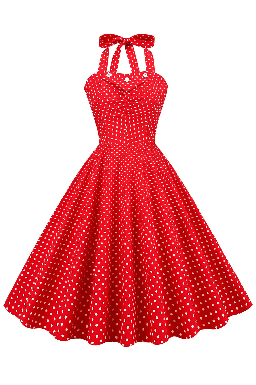 Retro Style Halter Red Polka Dots 1950s Dress sold by Zapaka