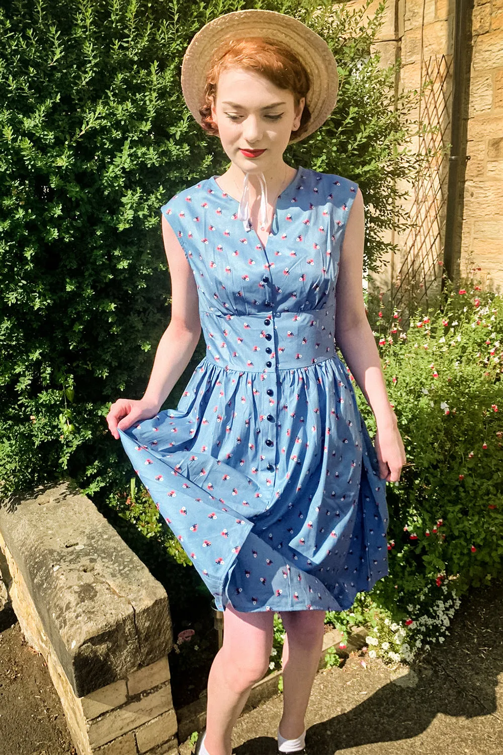 Blue 1950s Button Plaid Swing Dress sold by Zapaka