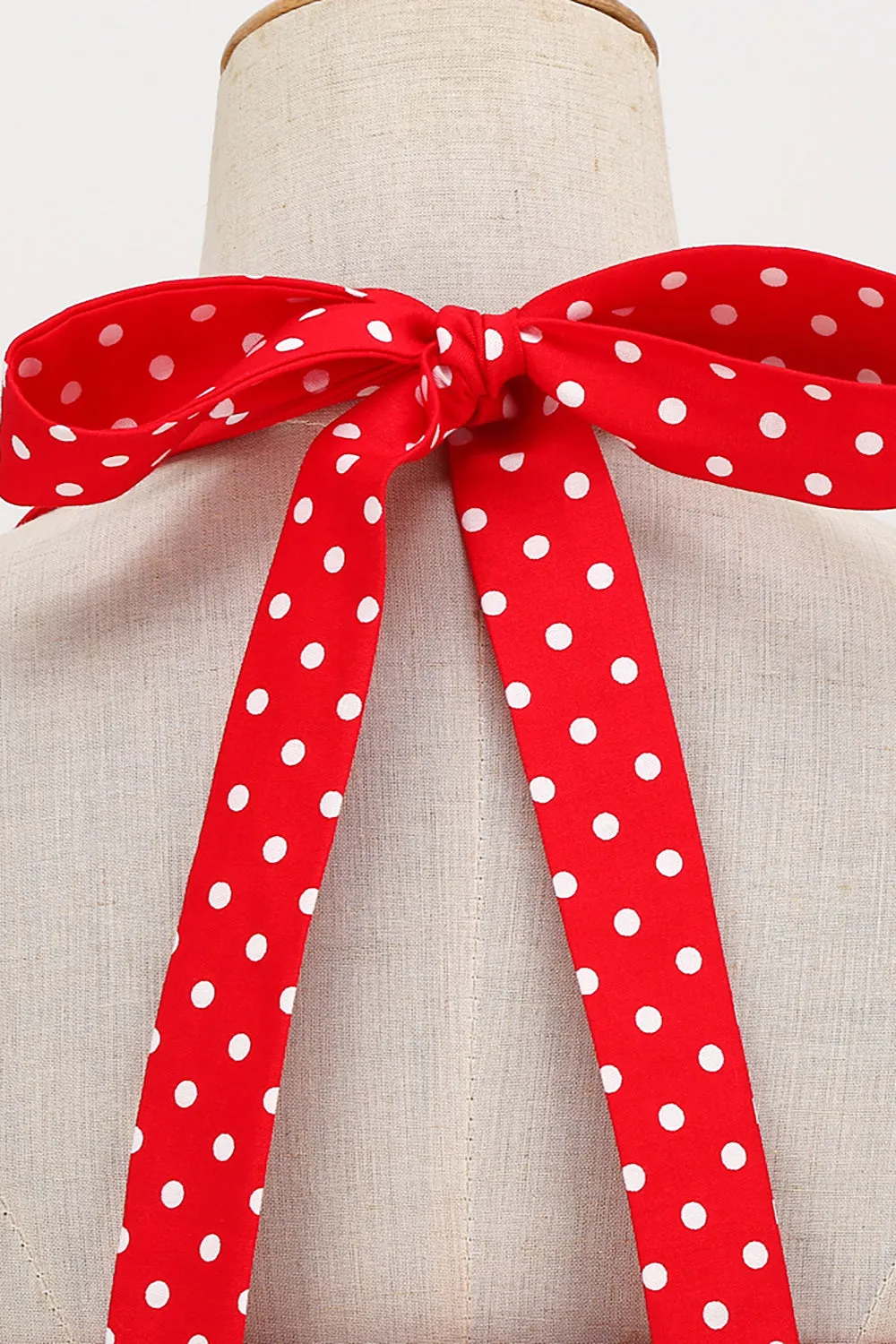 Retro Style Halter Red Polka Dots 1950s Dress sold by Zapaka product image thumbnail 5