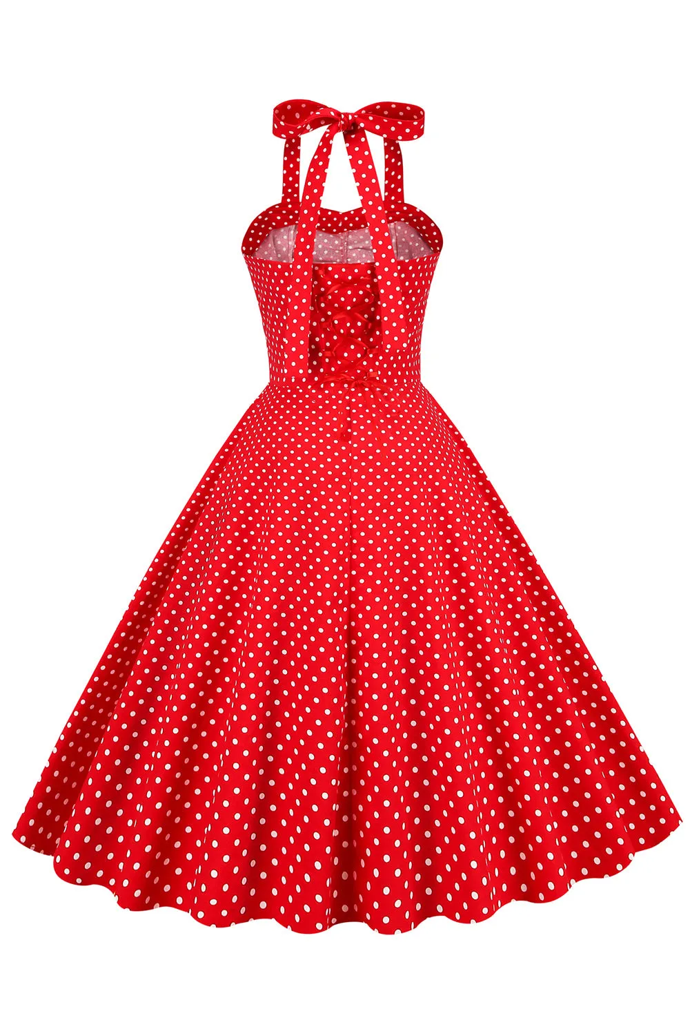 Retro Style Halter Red Polka Dots 1950s Dress sold by Zapaka product image thumbnail 2