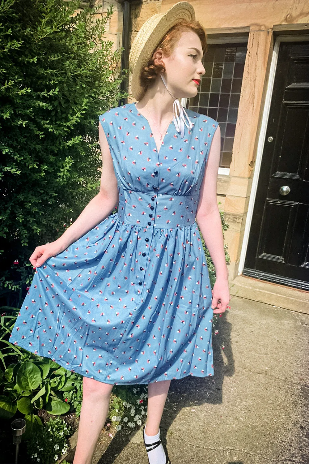 Blue 1950s Button Plaid Swing Dress sold by Zapaka product image thumbnail 3