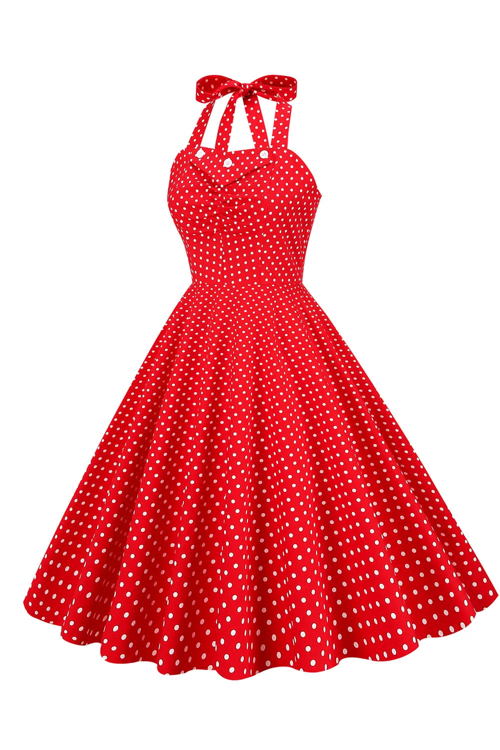 Retro Style Halter Red Polka Dots 1950s Dress sold by Zapaka product image thumbnail 3