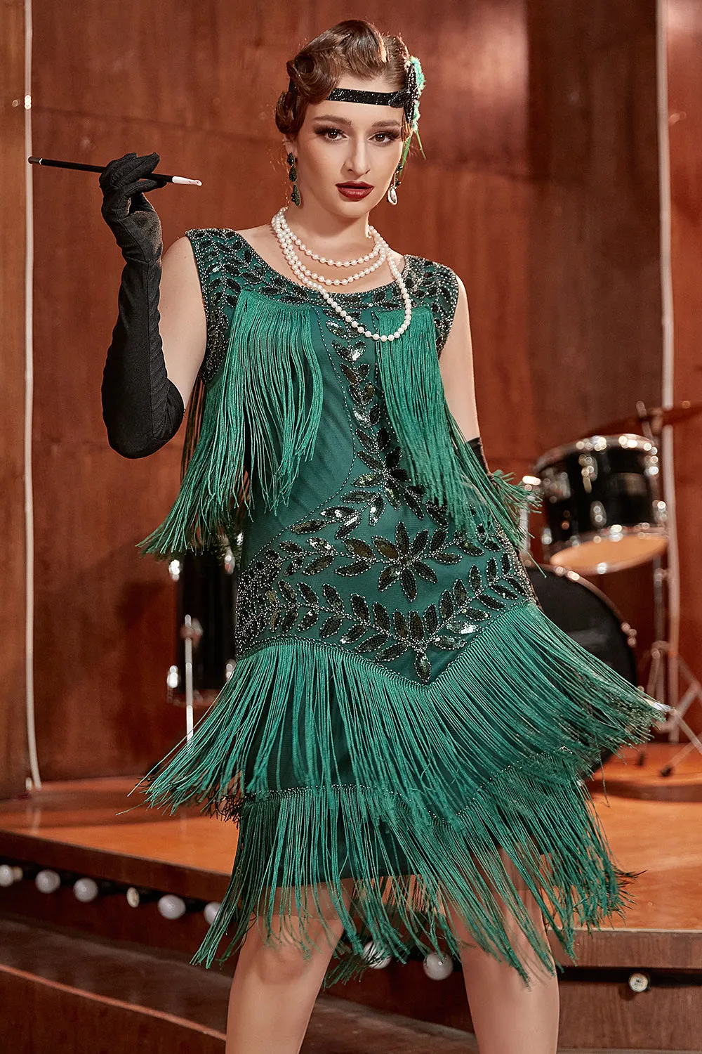 Dark Green Gatsby 1920s Dress with Sequins and Fringes sold by Zapaka product image thumbnail 5