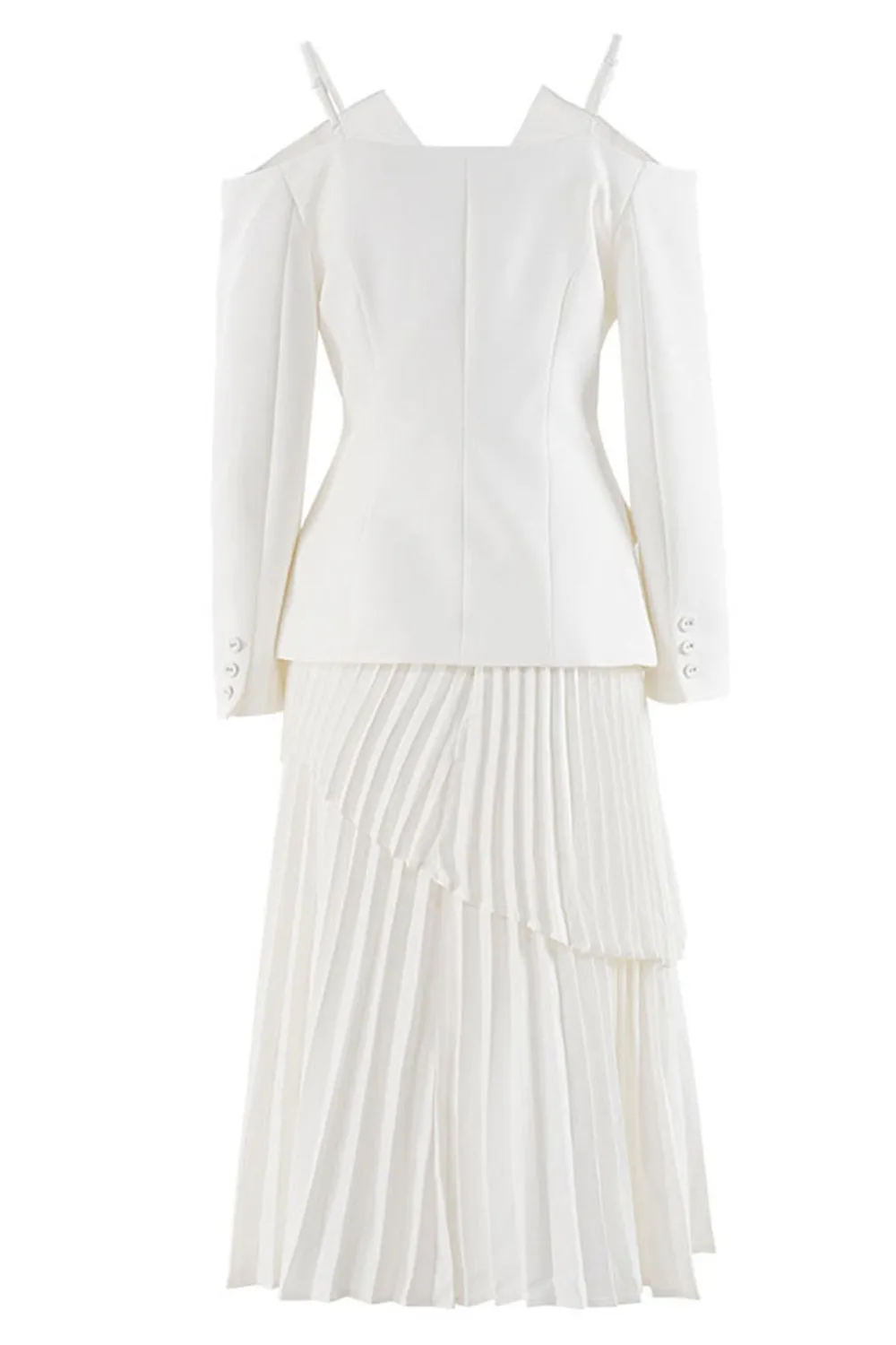 White Belted Pleated Chiffon Women Blazer sold by Zapaka product image thumbnail 2