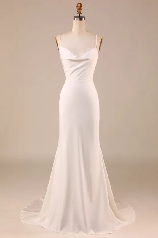 Simple Ivory Mermaid Boho Long Wedding Dress sold by Zapaka