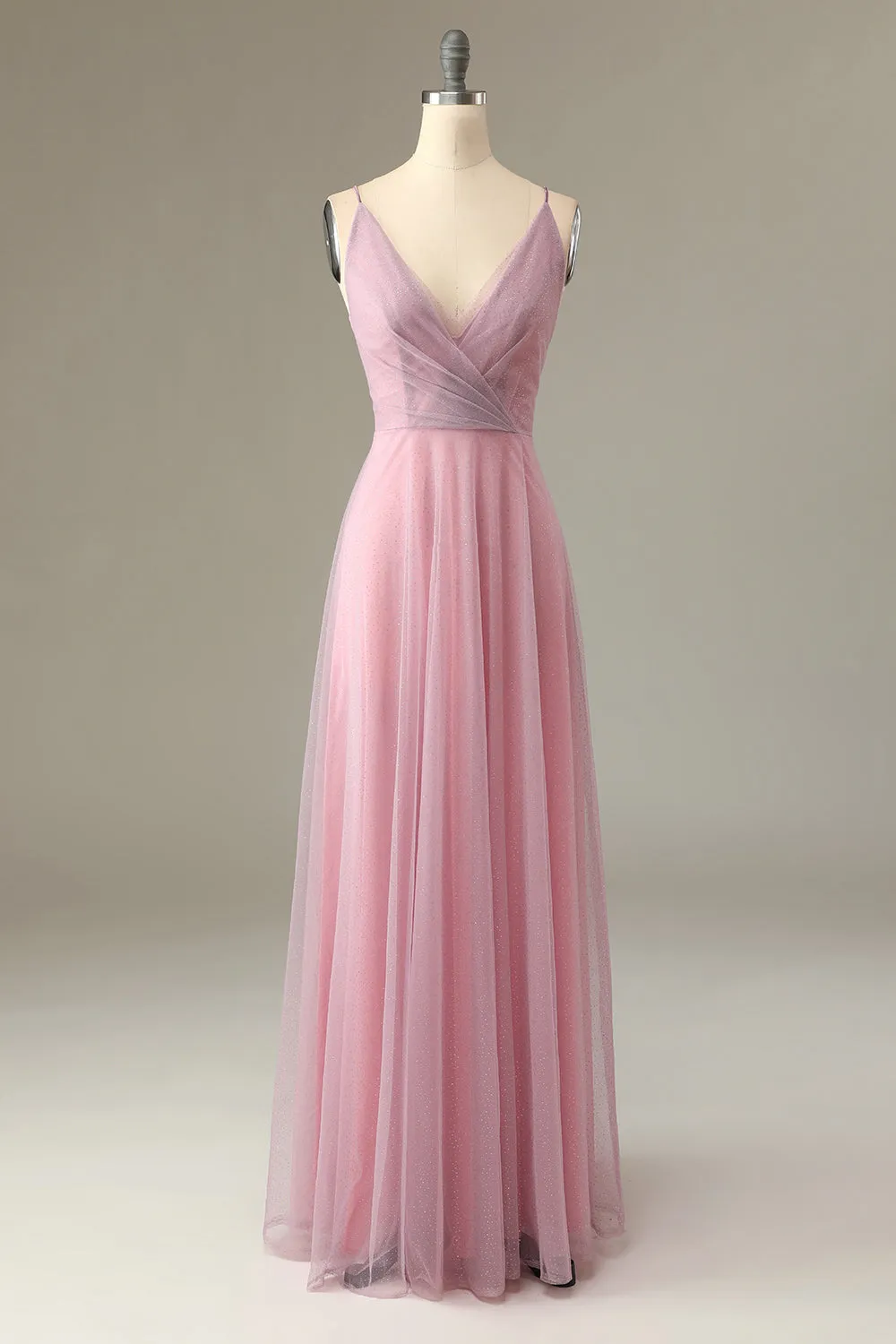 A Line Spaghetti Straps Grey Pink Bridesmaid Dress sold by Zapaka product image thumbnail 3