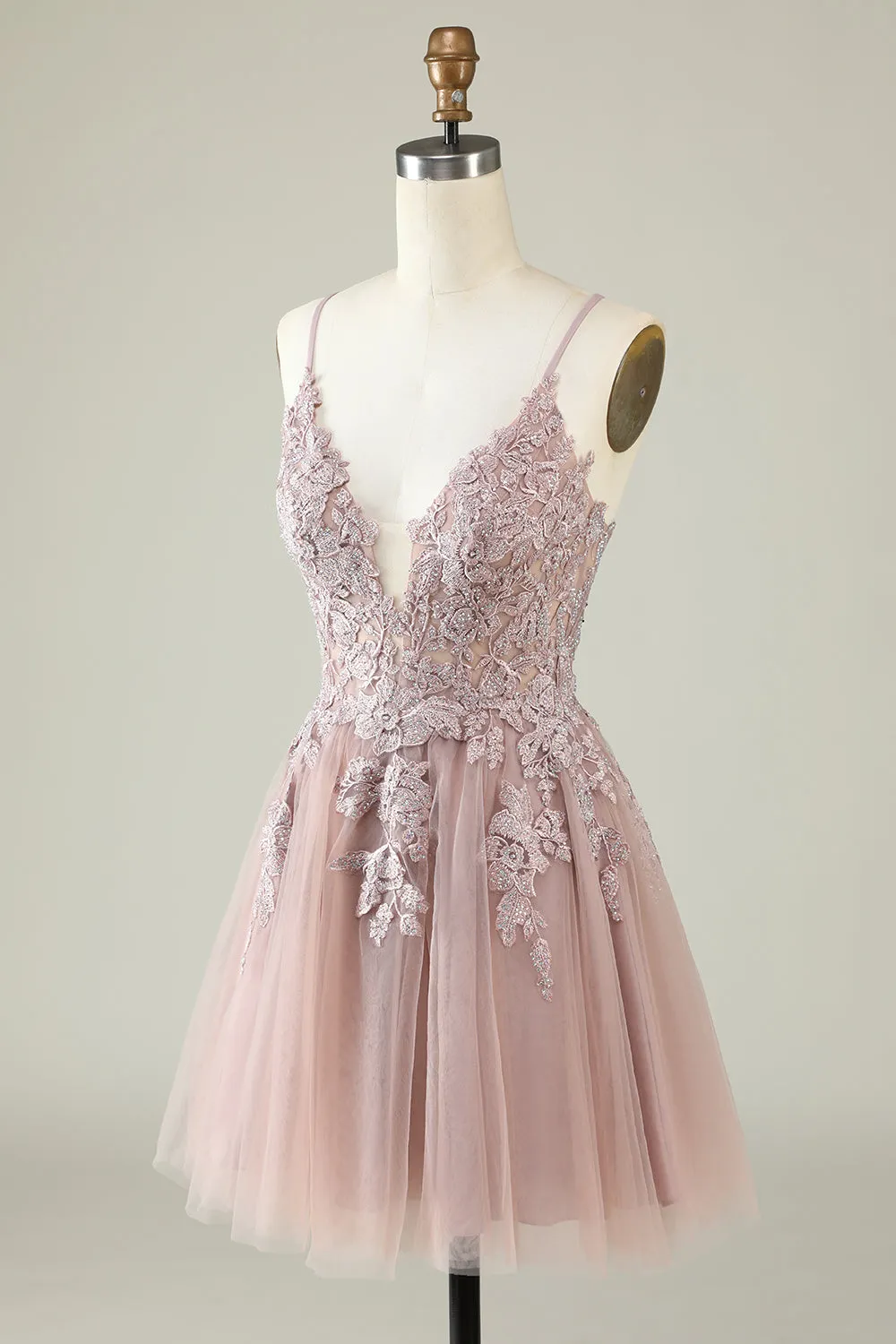 A Line Spaghetti Straps Blush Short Homecoming Dress with Appliques sold by Zapaka product image thumbnail 3