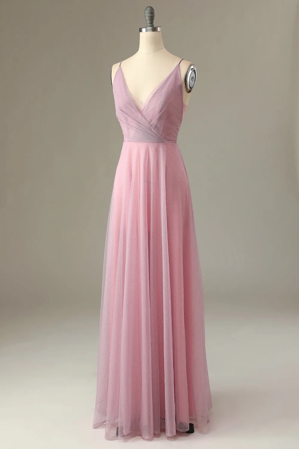 A Line Spaghetti Straps Grey Pink Bridesmaid Dress sold by Zapaka product image thumbnail 4