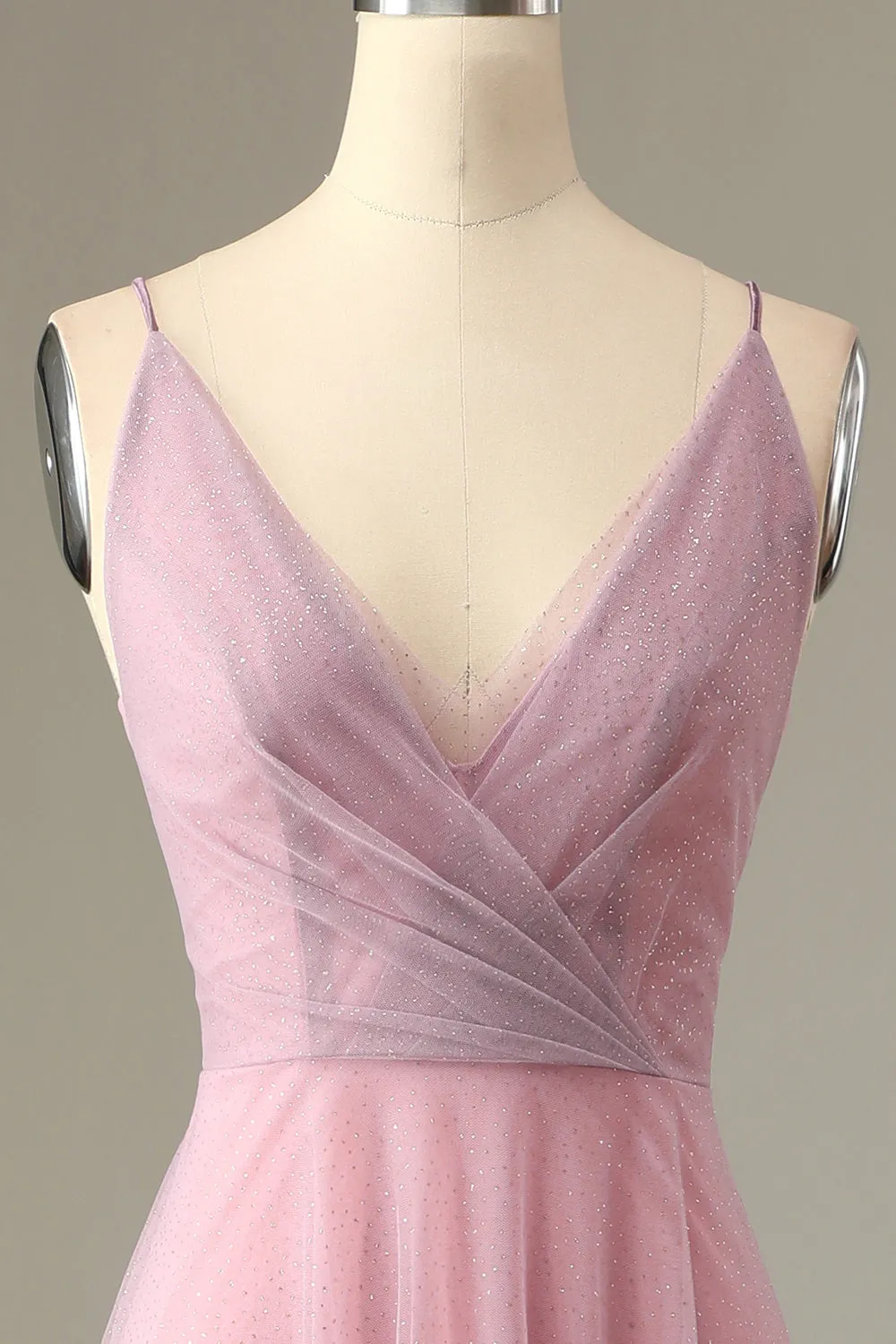 A Line Spaghetti Straps Grey Pink Bridesmaid Dress sold by Zapaka product image thumbnail 5