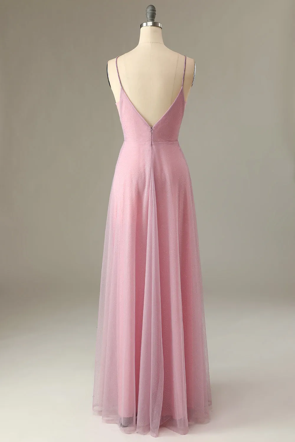 A Line Spaghetti Straps Grey Pink Bridesmaid Dress sold by Zapaka product image thumbnail 2