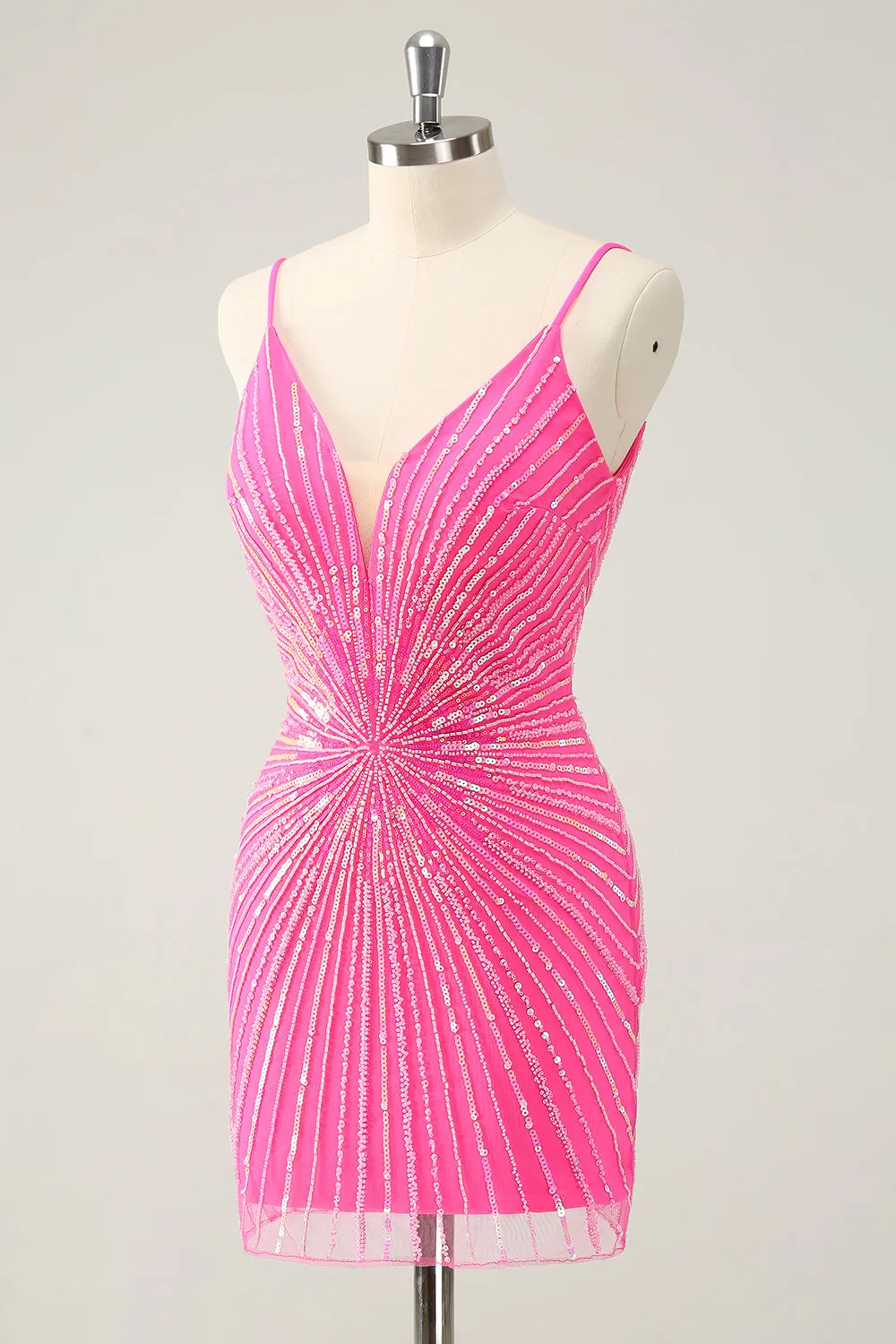 Hot Pink Spaghetti Straps Tight Short Backless Homecoming Dress with Sequins sold by Zapaka product image thumbnail 3