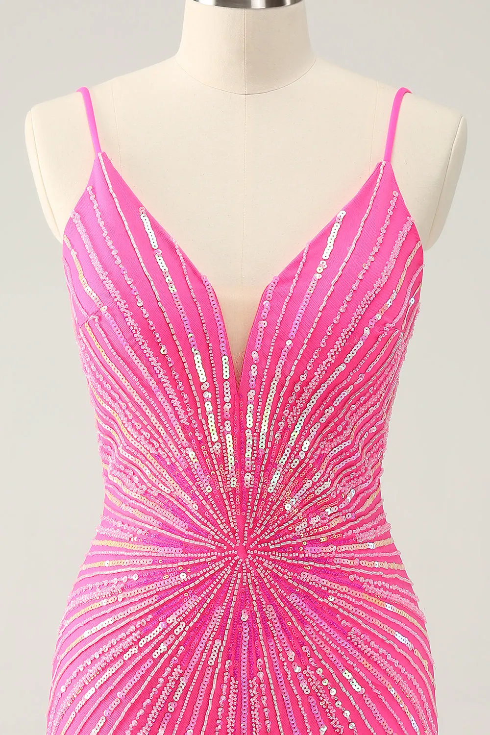 Hot Pink Spaghetti Straps Tight Short Backless Homecoming Dress with Sequins sold by Zapaka product image thumbnail 4