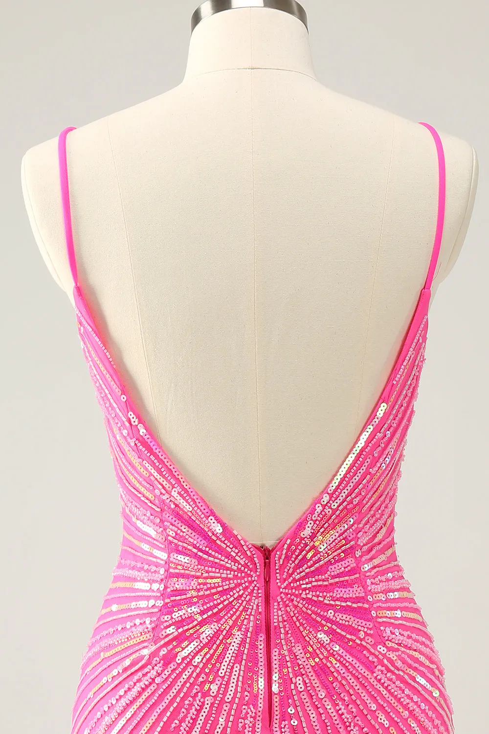 Hot Pink Spaghetti Straps Tight Short Backless Homecoming Dress with Sequins sold by Zapaka product image thumbnail 5