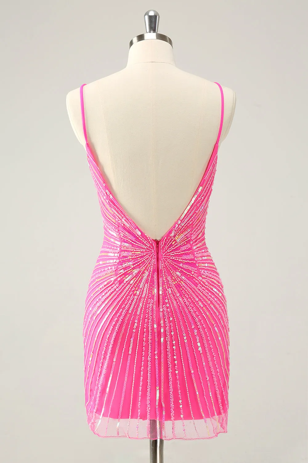 Hot Pink Spaghetti Straps Tight Short Backless Homecoming Dress with Sequins sold by Zapaka product image thumbnail 2
