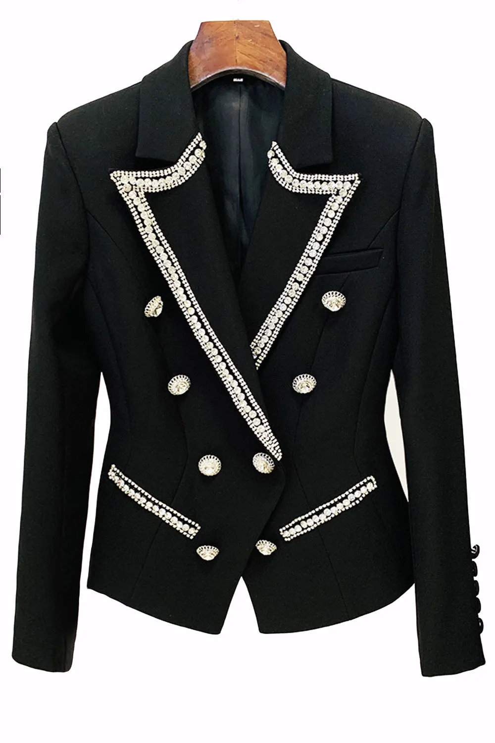 Fashionable Diamond Beaded Double Breasted Slim Women Blazer sold by Zapaka