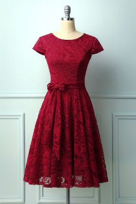 Dark Red Lace Midi Dress sold by Zapaka