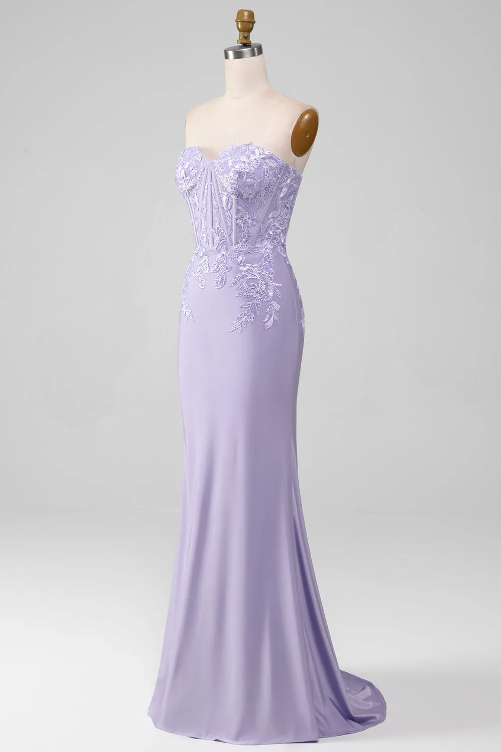 Lilac Sheath Strapless Corset Long Prom Dresses With Lace Appliques sold by Zapaka product image thumbnail 3