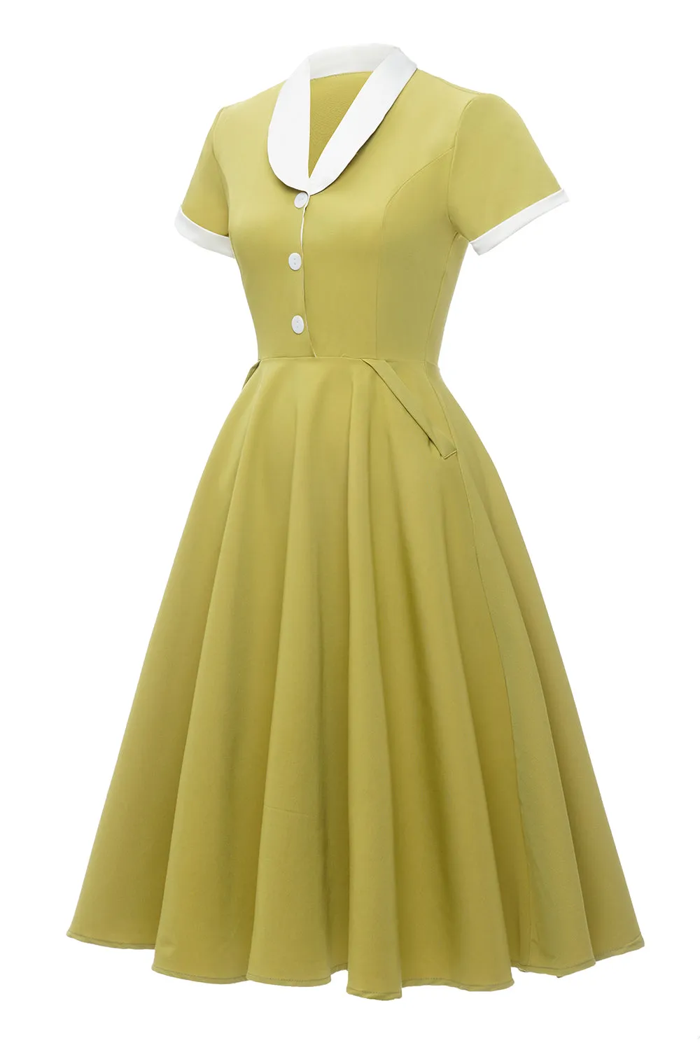 V Neck Lemon Yellow Vintage Dress with Short Sleeves sold by Zapaka product image thumbnail 3
