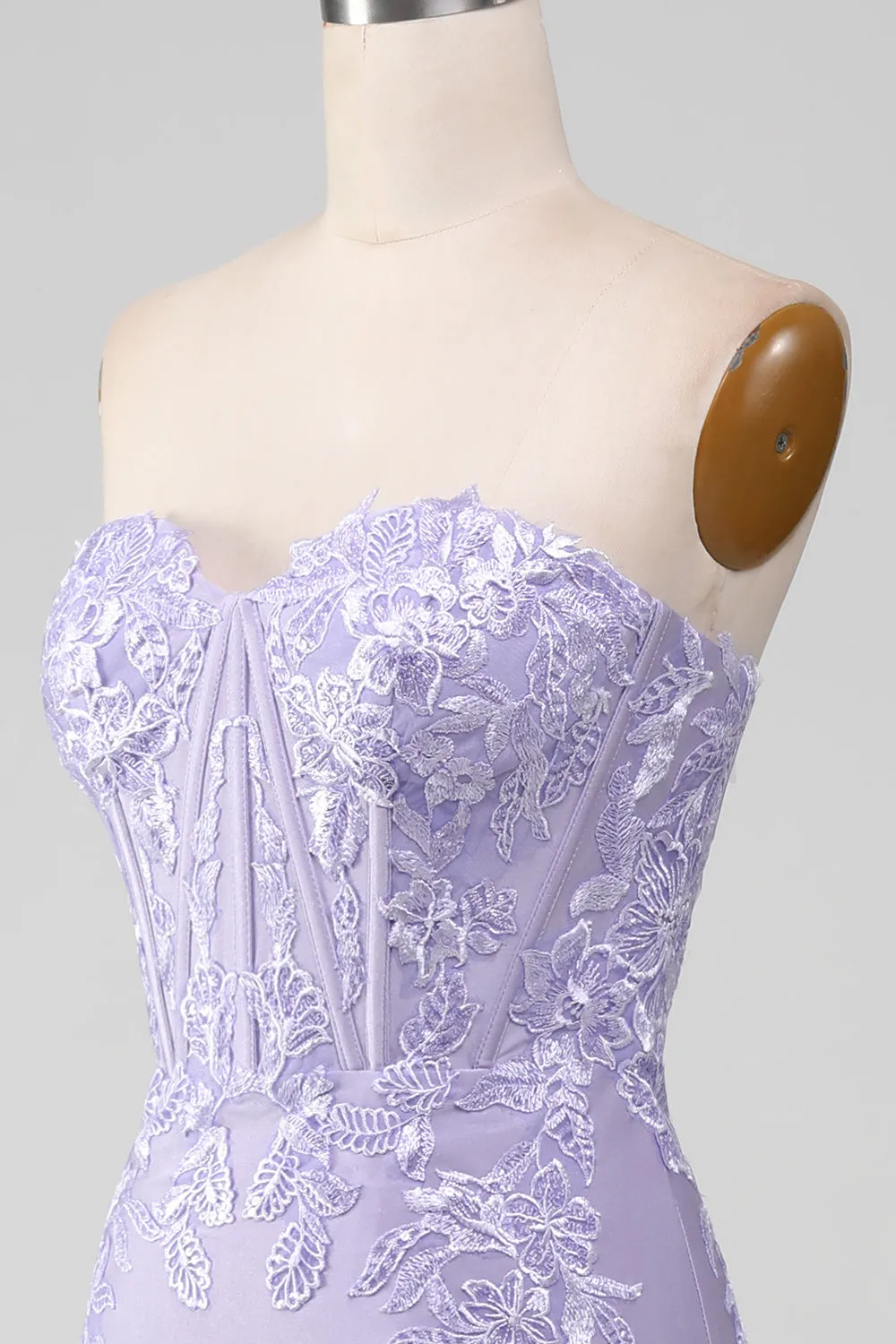 Lilac Sheath Strapless Corset Long Prom Dresses With Lace Appliques sold by Zapaka product image thumbnail 5