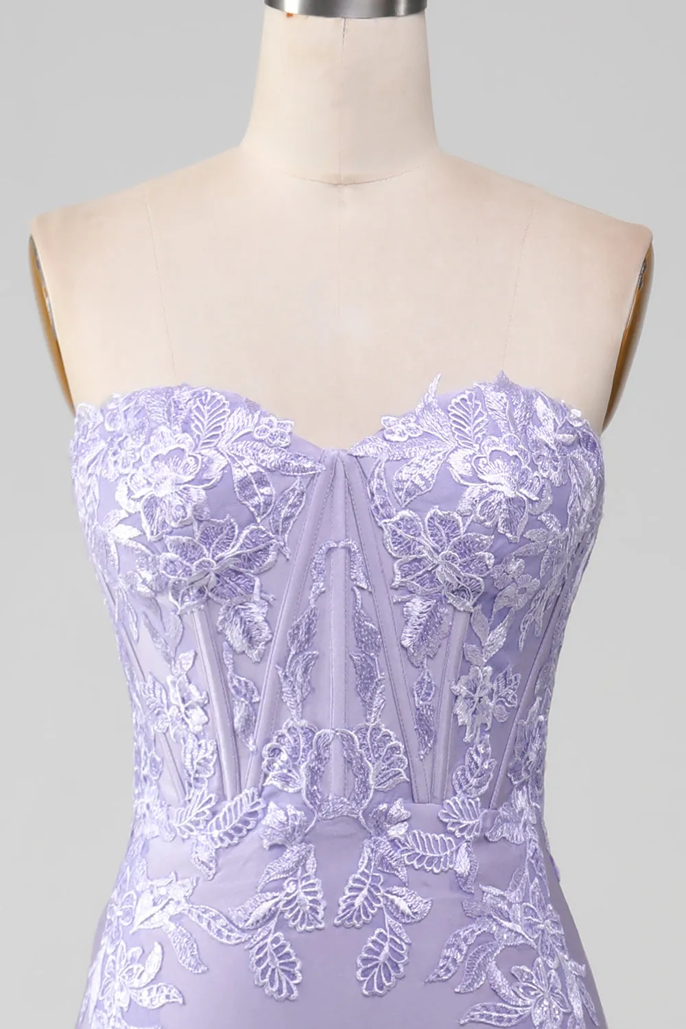 Lilac Sheath Strapless Corset Long Prom Dresses With Lace Appliques sold by Zapaka product image thumbnail 4