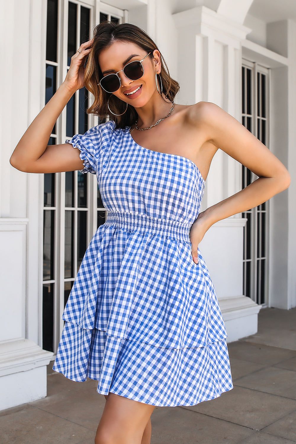 One Shoulder Plaid Summer Dress sold by Zapaka product image thumbnail 4