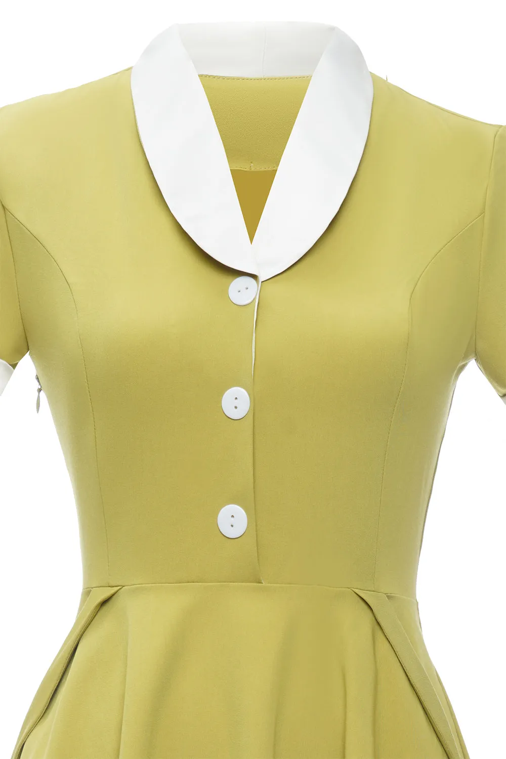 V Neck Lemon Yellow Vintage Dress with Short Sleeves sold by Zapaka product image thumbnail 4