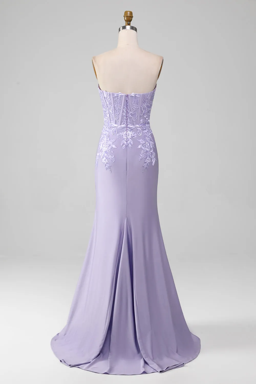 Lilac Sheath Strapless Corset Long Prom Dresses With Lace Appliques sold by Zapaka product image thumbnail 2