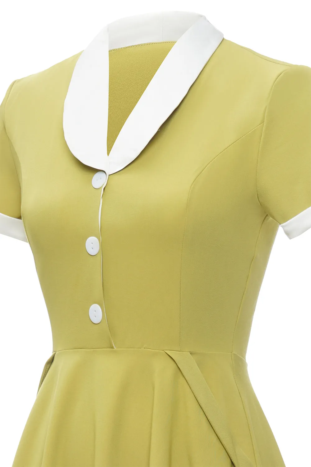 V Neck Lemon Yellow Vintage Dress with Short Sleeves sold by Zapaka product image thumbnail 5