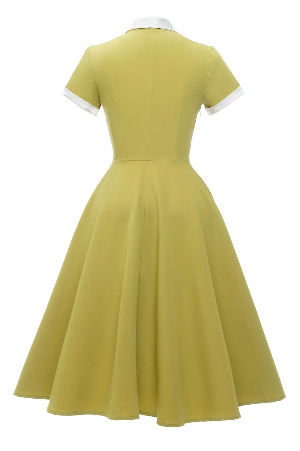 V Neck Lemon Yellow Vintage Dress with Short Sleeves sold by Zapaka product image thumbnail 2