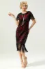 Black Red Sequins Fringed Cap Sleeves 1920s Dress with Accessories Set sold by Zapaka
