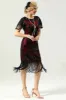 Black Red Sequins Fringed Cap Sleeves 1920s Dress with Accessories Set sold by Zapaka