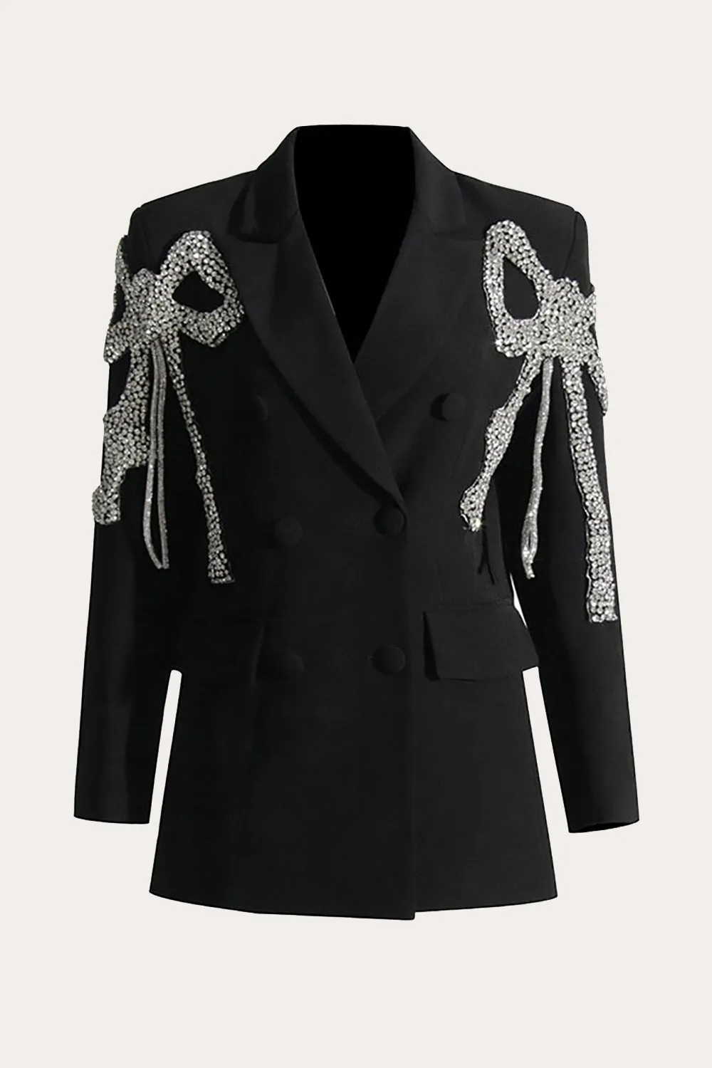 Sparkly Black Beaded Peak Lapel Prom Women Blazer sold by Zapaka