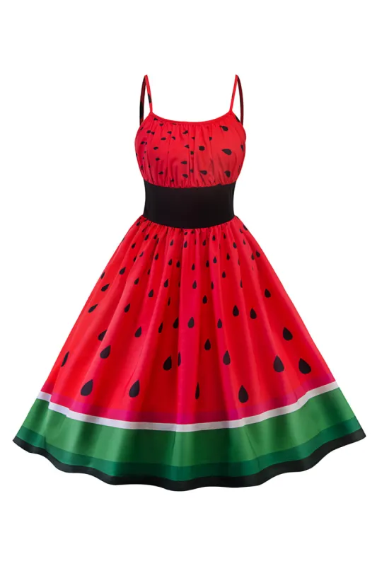 Red Watermelon Printed Vintage 1950s Dress sold by Zapaka