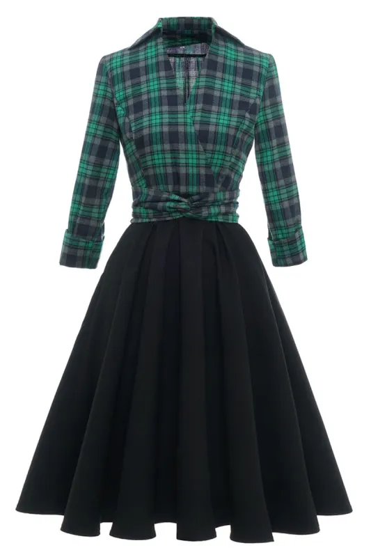 Green Plaid Vintage Dress with Long Sleeves sold by Zapaka