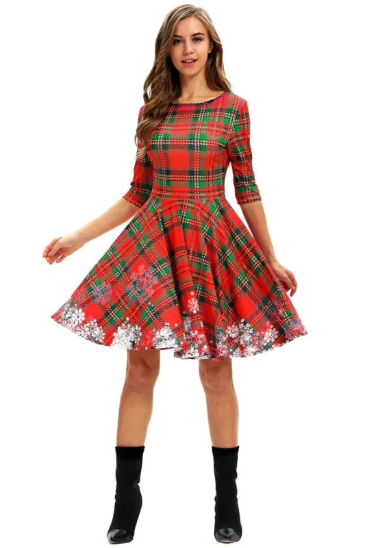 Green Print Christmas Vintage Dress sold by Zapaka