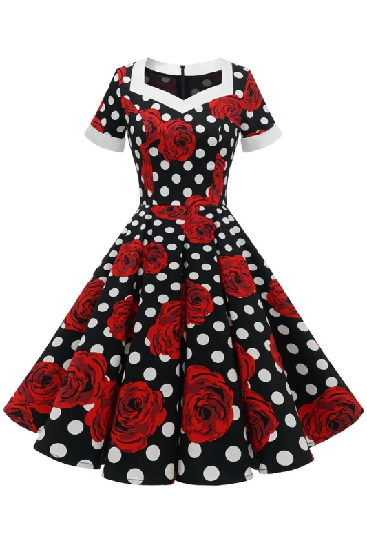 White Dots Red Floral Vintage Dress sold by Zapaka