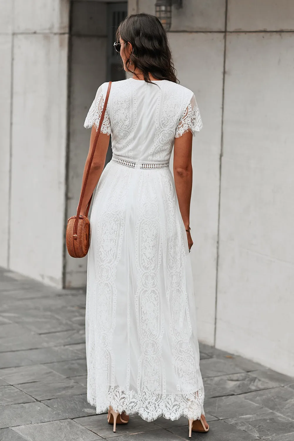V-neck Long White Lace Dress sold by Zapaka product image thumbnail 2