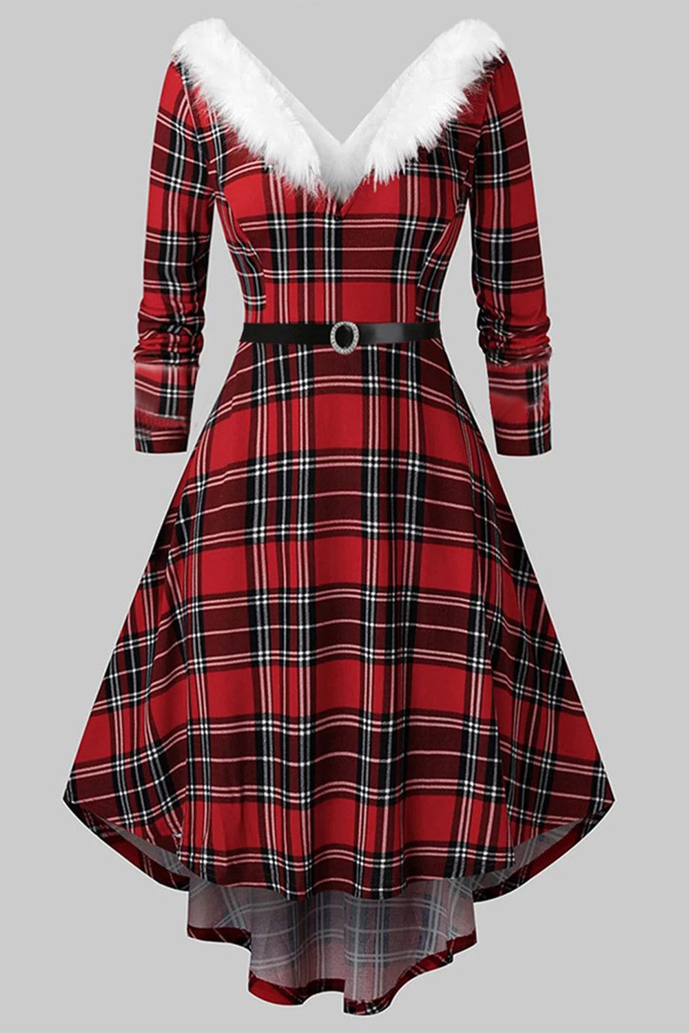 V Neck Long Sleeved Plaid Christmas Dress sold by Zapaka product image thumbnail 3
