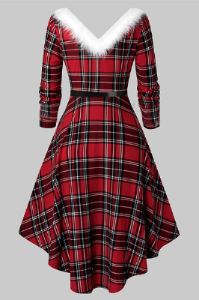 V Neck Long Sleeved Plaid Christmas Dress sold by Zapaka