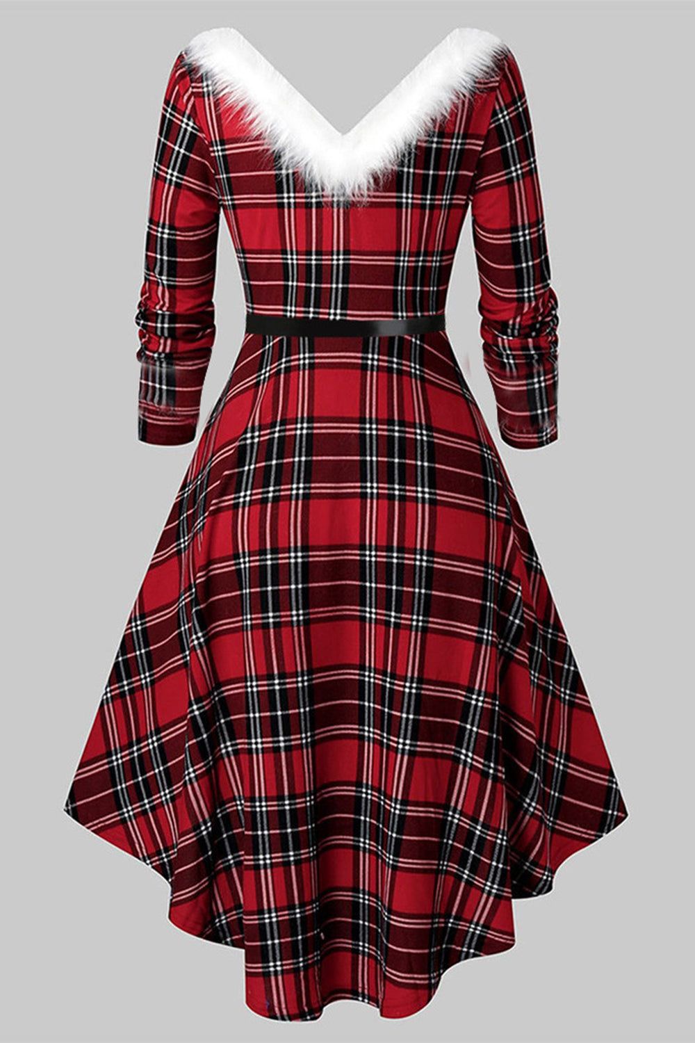 V Neck Long Sleeved Plaid Christmas Dress sold by Zapaka product image thumbnail 4