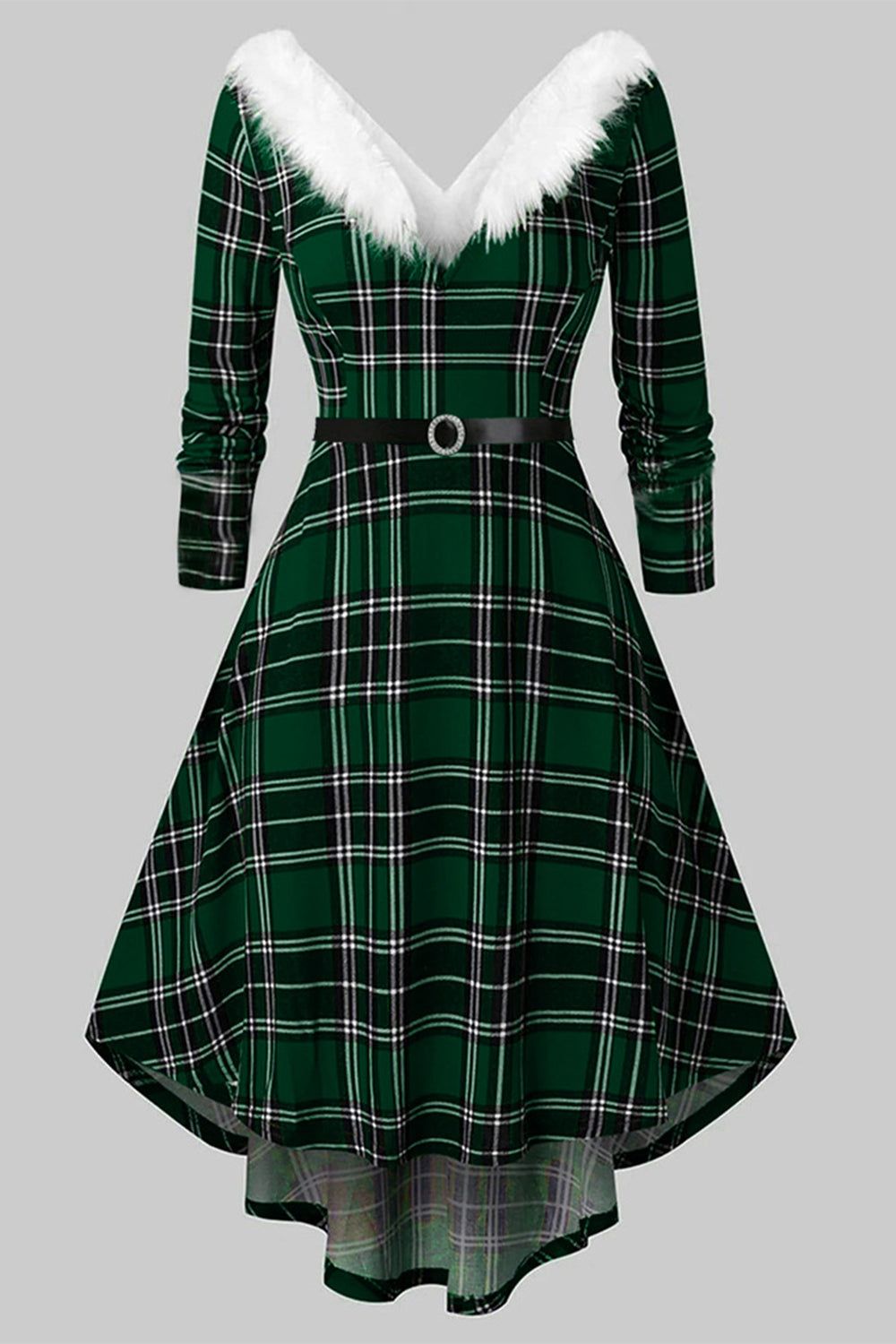 V Neck Long Sleeved Plaid Christmas Dress sold by Zapaka