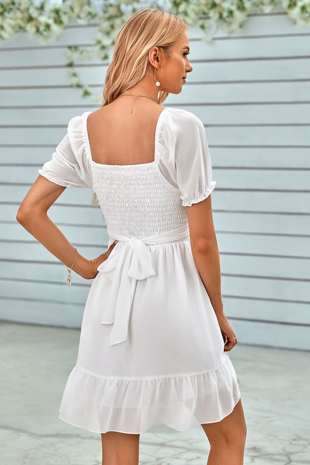 White Short Sleeves V Neck Graduation Dress sold by Zapaka product image thumbnail 2