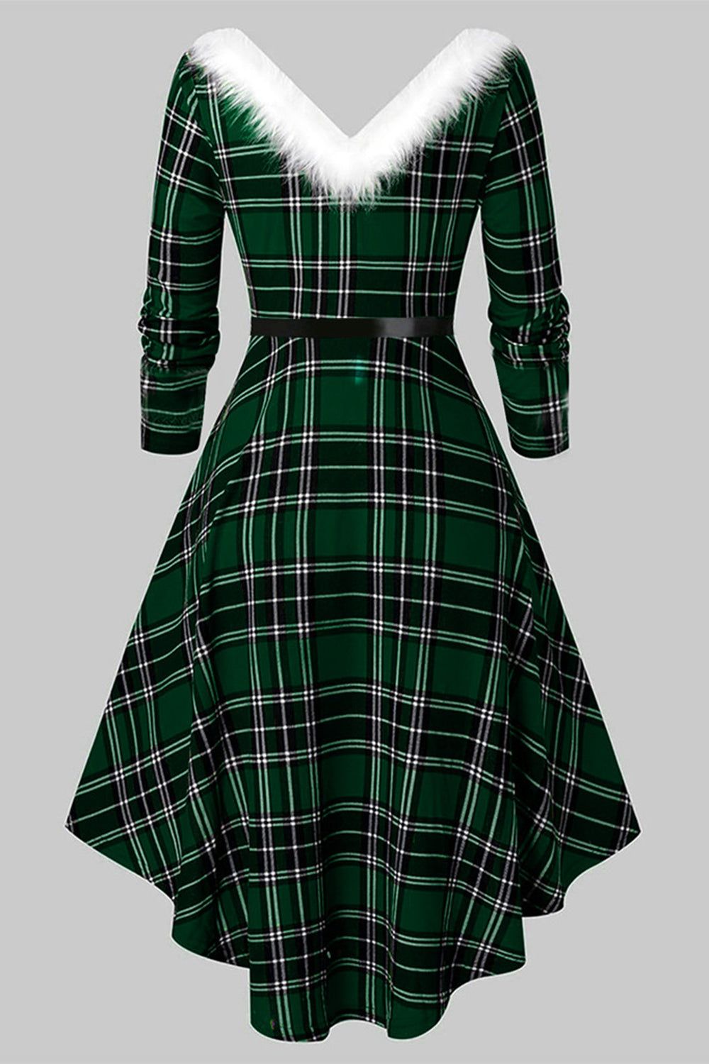 V Neck Long Sleeved Plaid Christmas Dress sold by Zapaka product image thumbnail 2