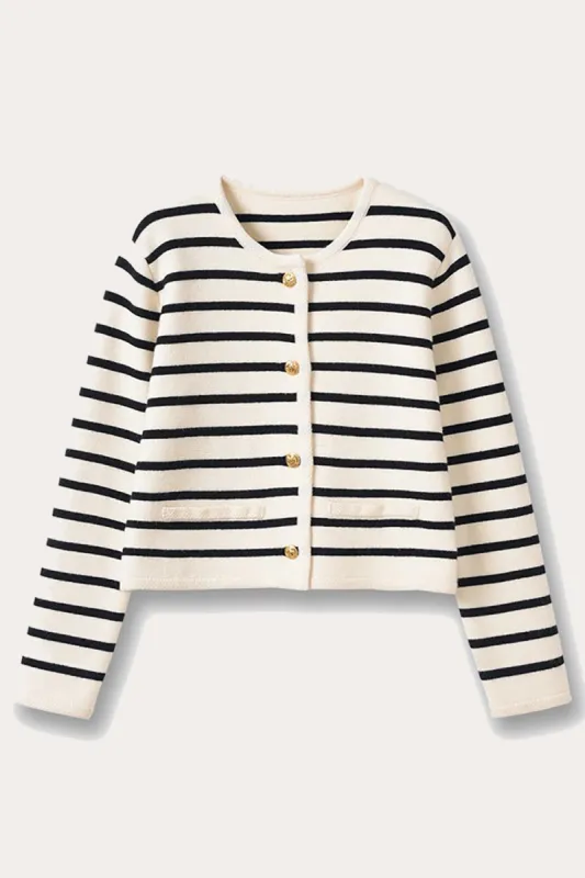 Black and White Striped Knitted Women Coat sold by Zapaka