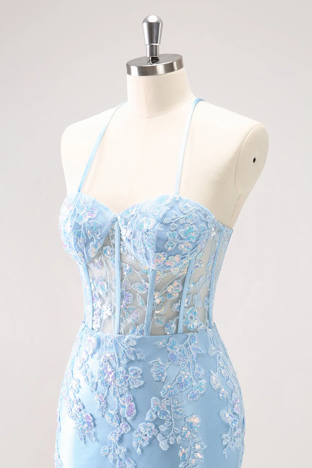 Blue Spaghetti Straps Corset Applique Tight Homecoming Dress with Sequins sold by Zapaka product image thumbnail 5